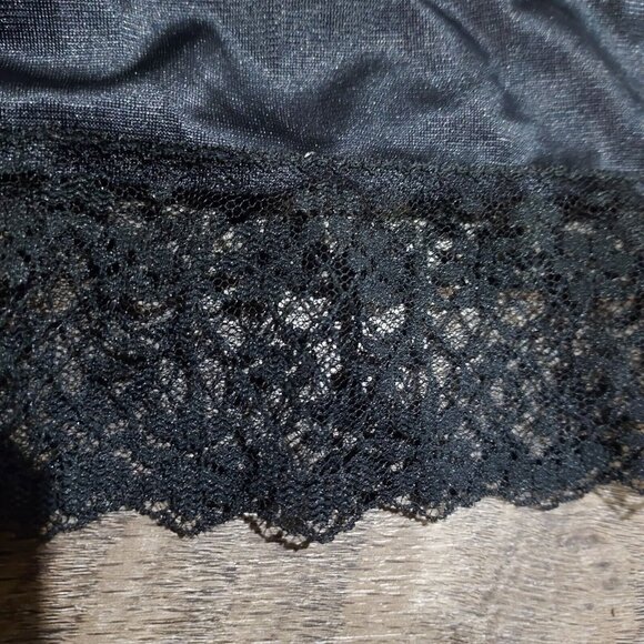 Half Dress Slip Vintage Made in USA Black Nylon Silky Shiny Lace On Bottom - Picture 2 of 9